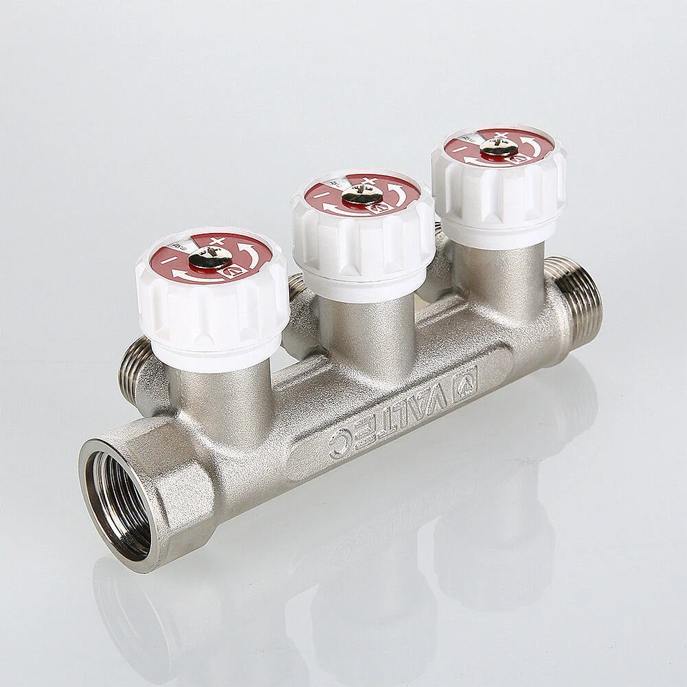 Коллектор 3/4", 3 вых 1/2" c регулирующими вентилями