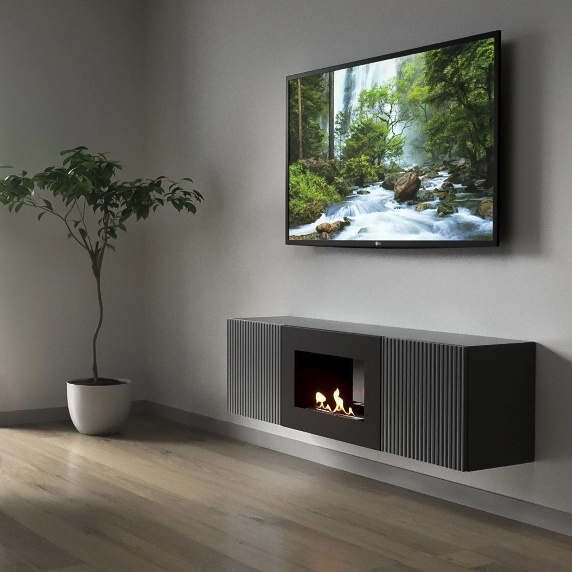 Фото - Тумба с биокамином Firelight BFP/P-1400L графит