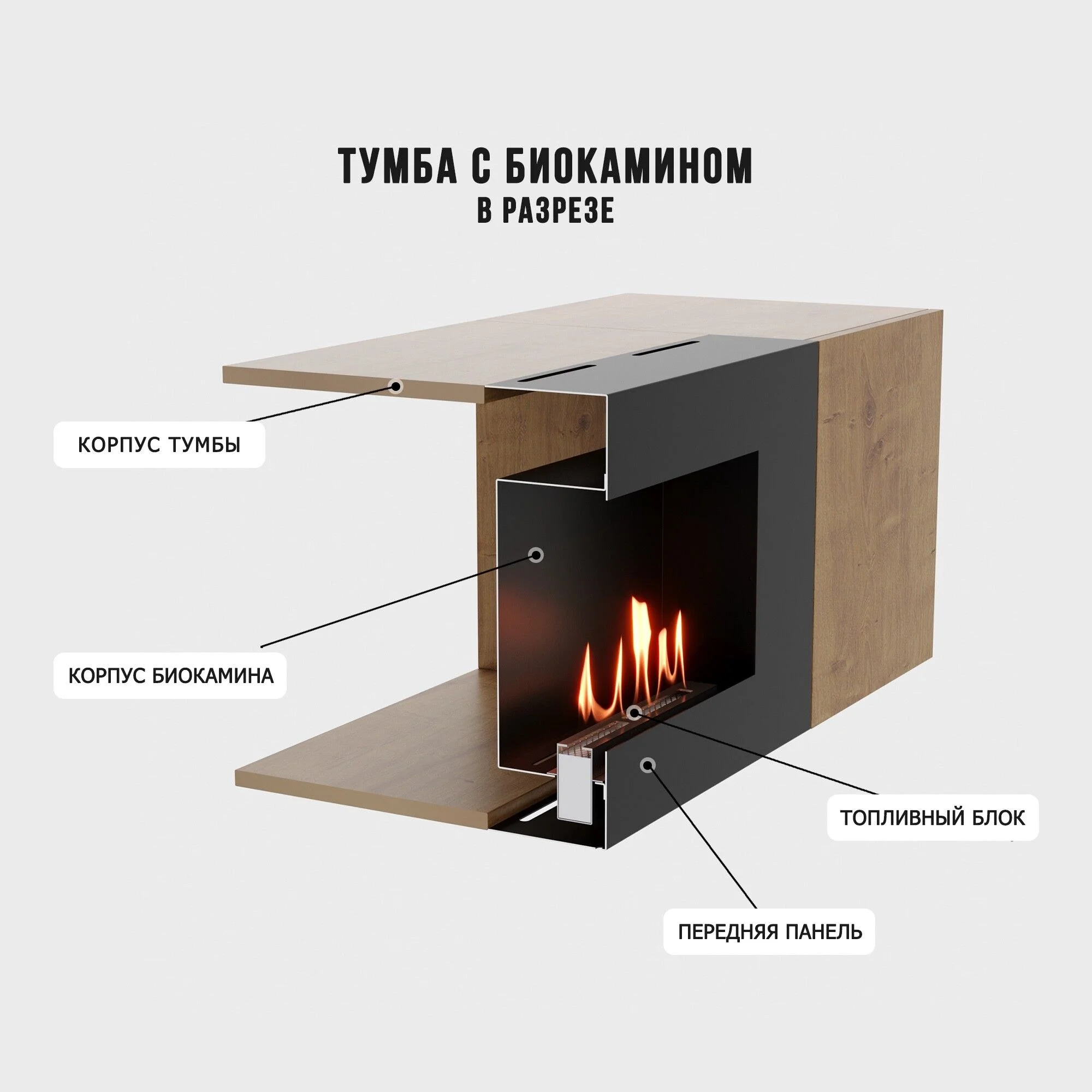 Фото - Тумба с биокамином Firelight BFP-P1600 дуб вотан