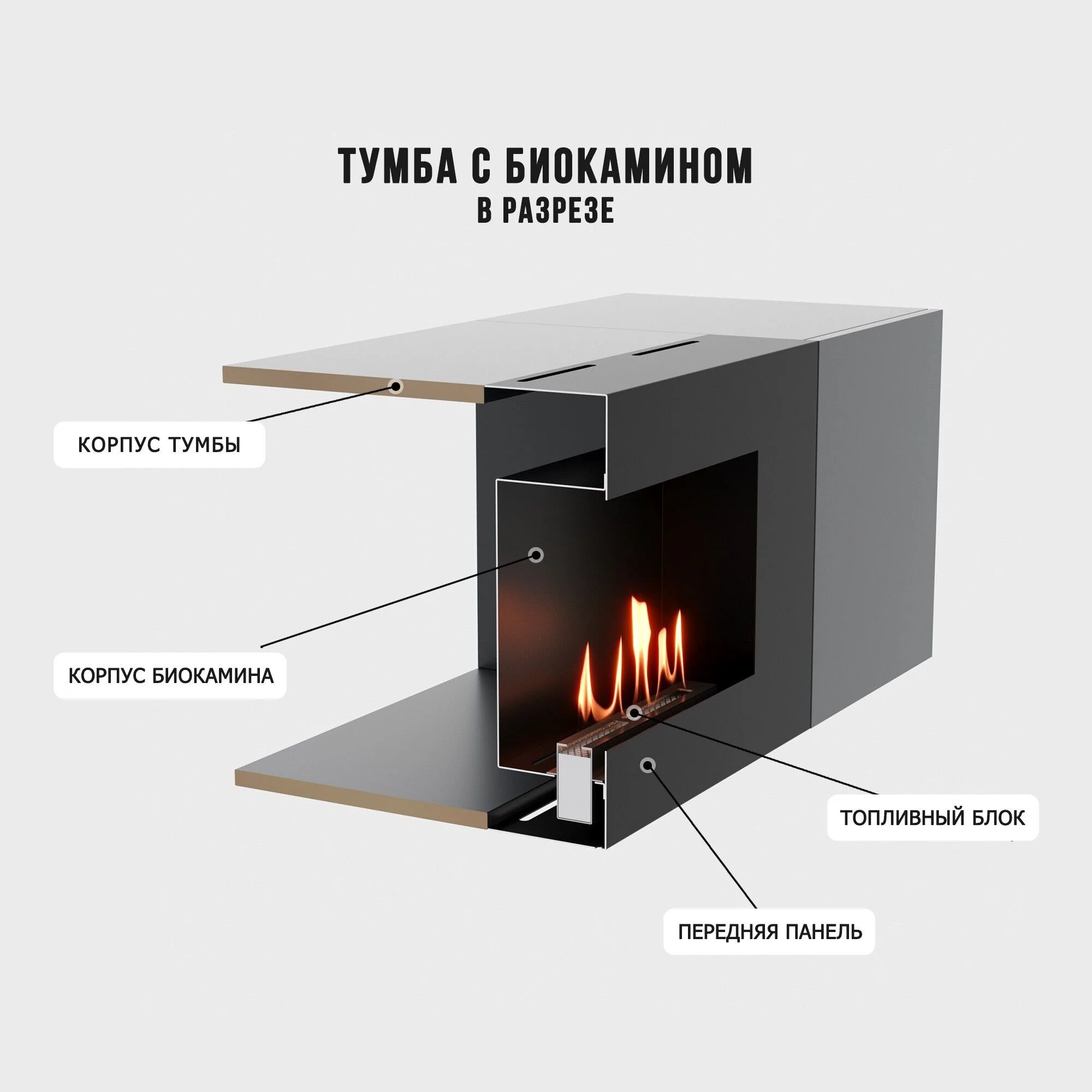 Фото - Тумба с биокамином Firelight BFP-P1600 графит
